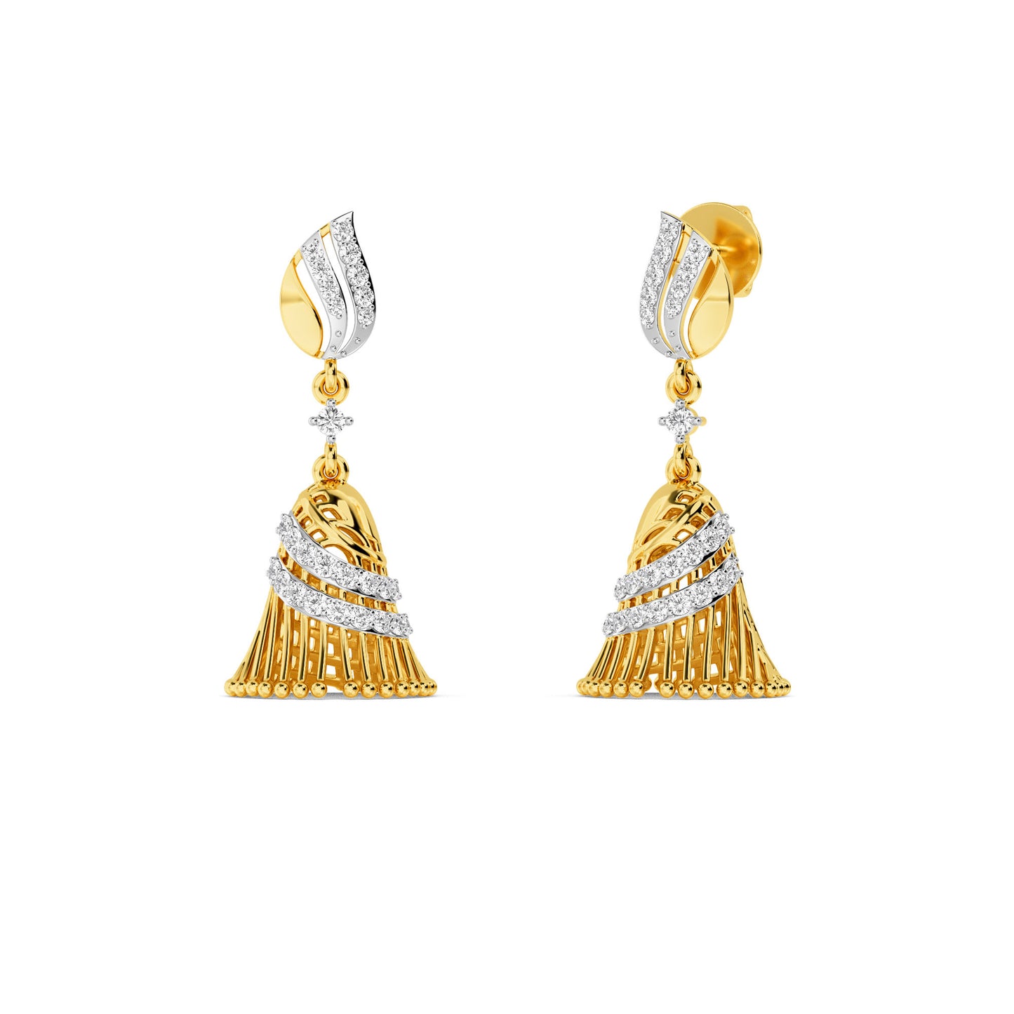 CaratWorld yellow gold diamond earrings with elegant front view showcasing timeless luxury design