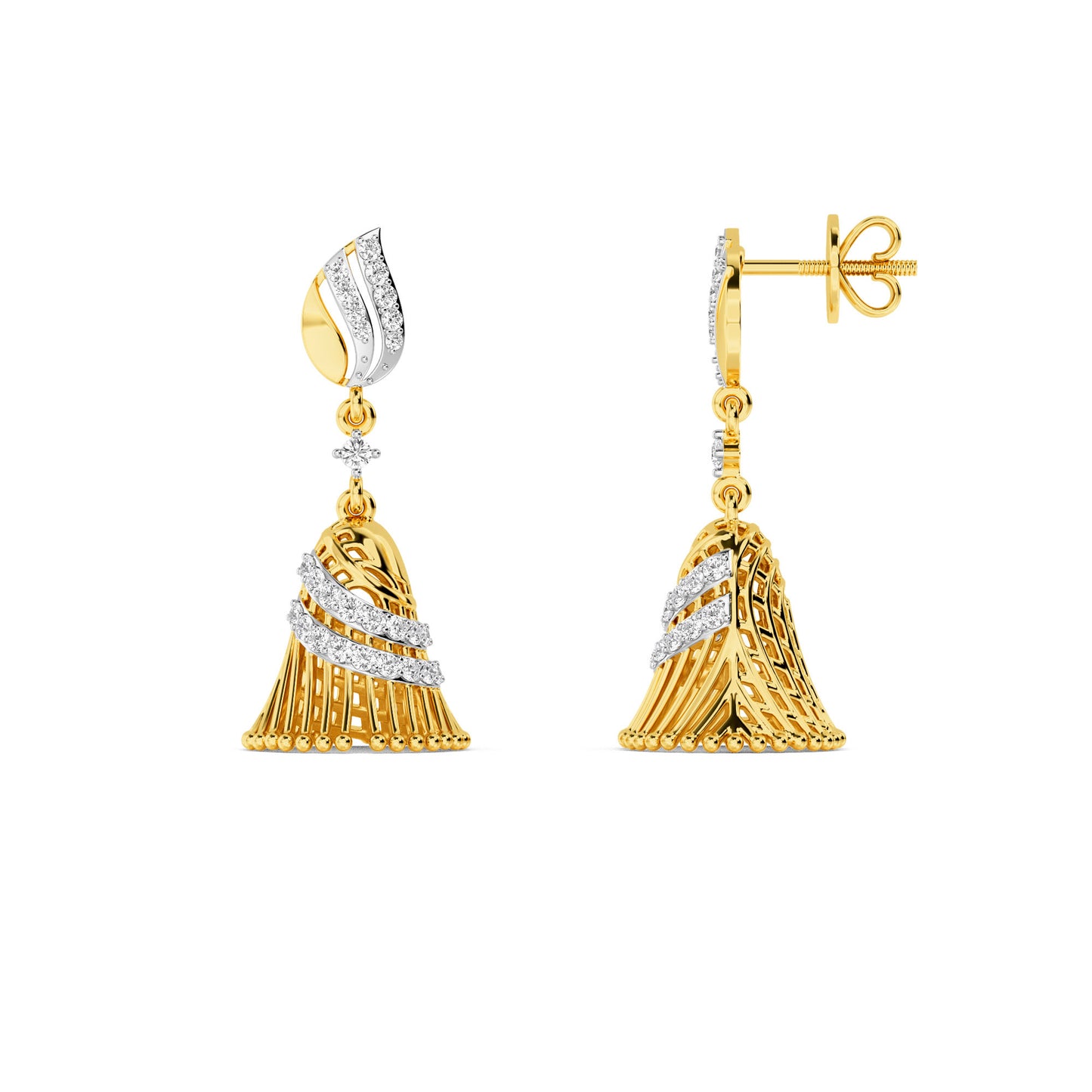 CaratWorld yellow gold diamond earrings with elegant front view showcasing timeless luxury design