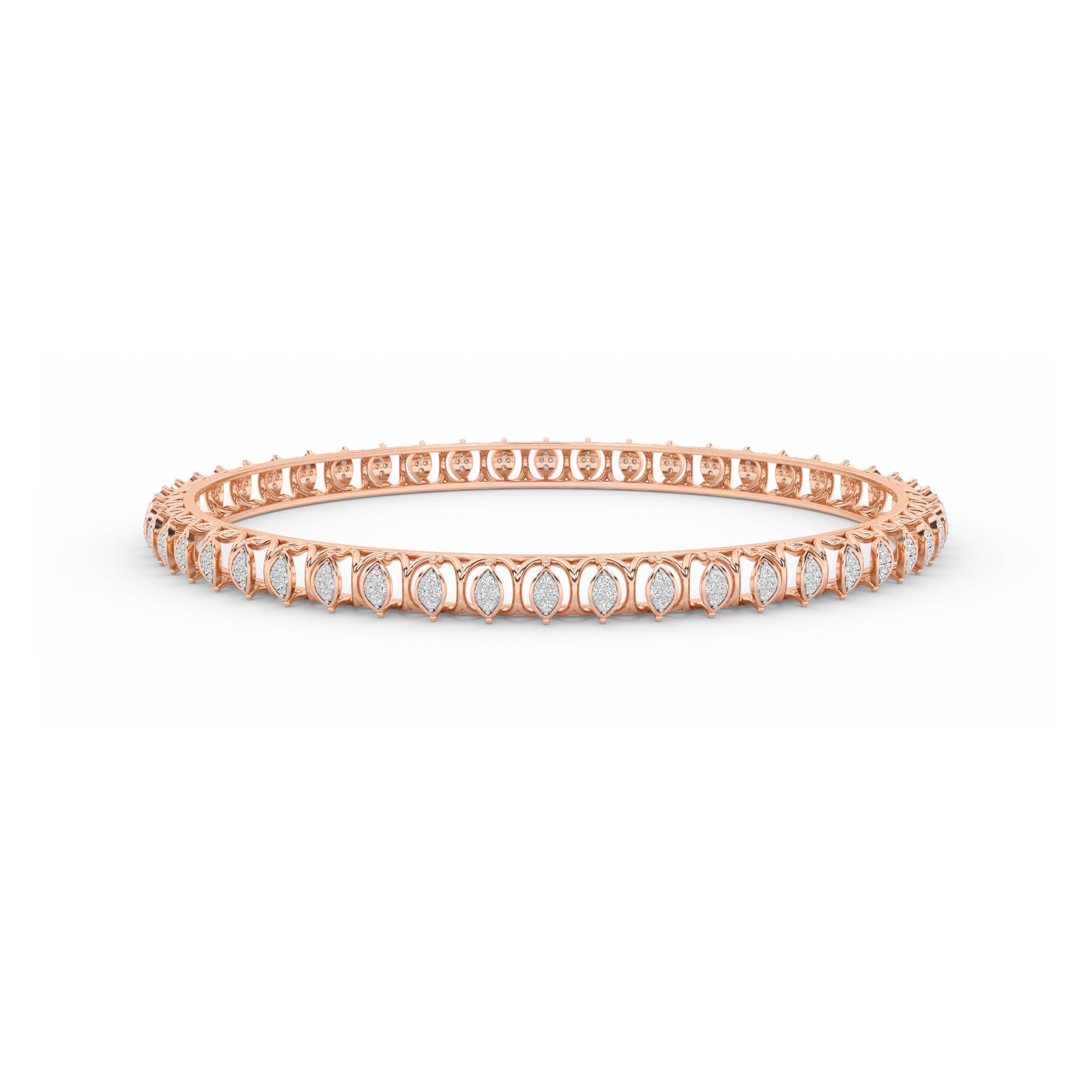 CaratWorld rose gold diamond bangle with intricate top view design and luxurious craftsmanship