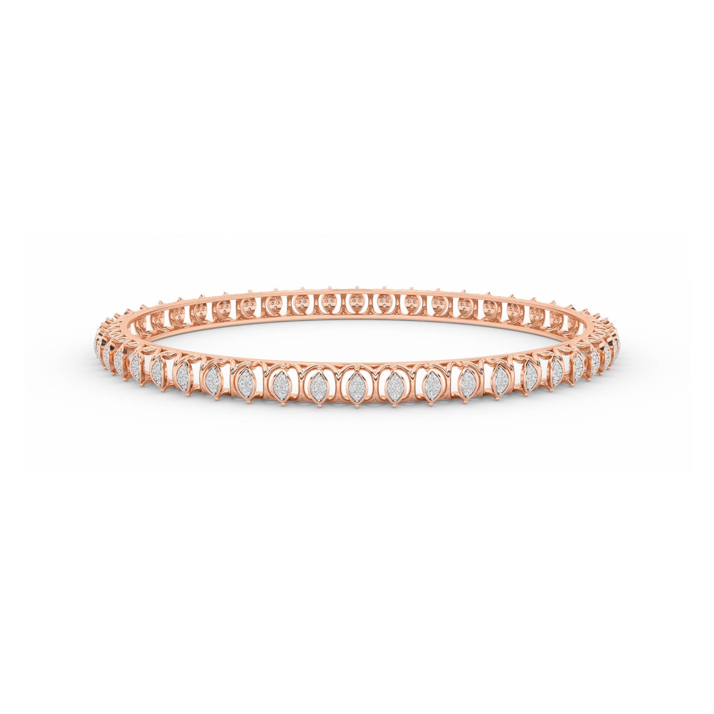 CaratWorld rose gold diamond bangle with intricate top view design and luxurious craftsmanship