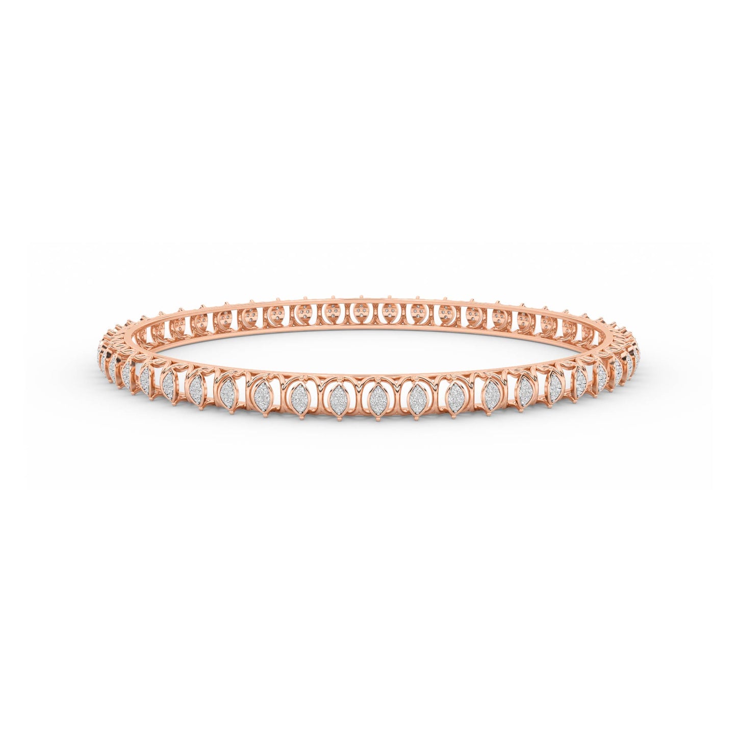 CaratWorld rose gold diamond bangle with intricate top view design and luxurious craftsmanship
