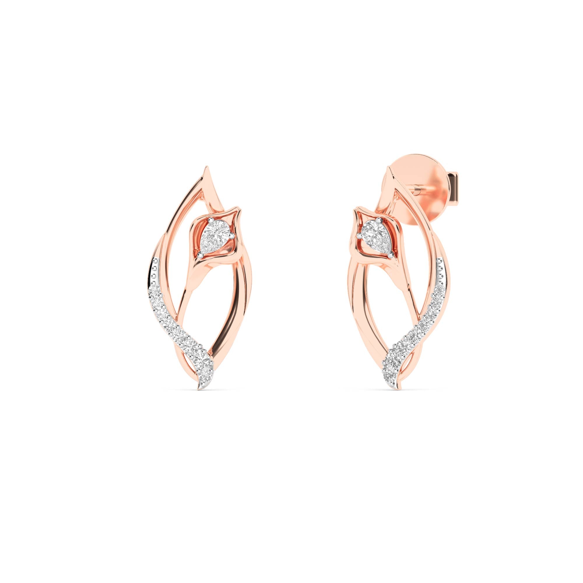 CaratWorld 3D yellow gold diamond earrings with intricate detailing and luxury finish
