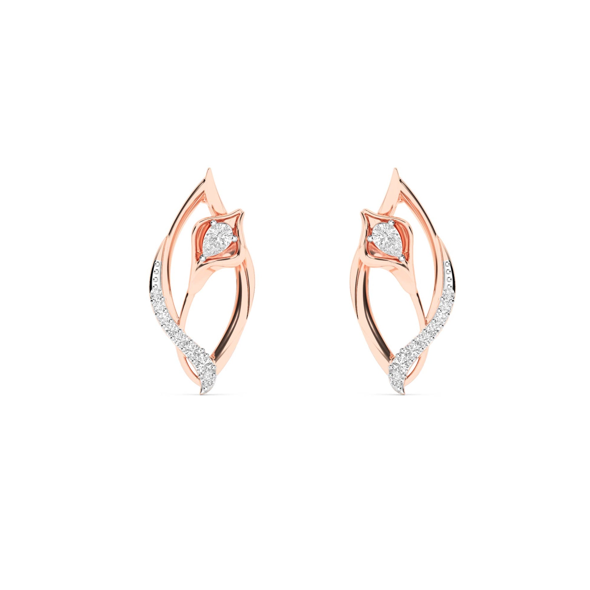 CaratWorld 3D yellow gold diamond earrings with intricate detailing and luxury finish