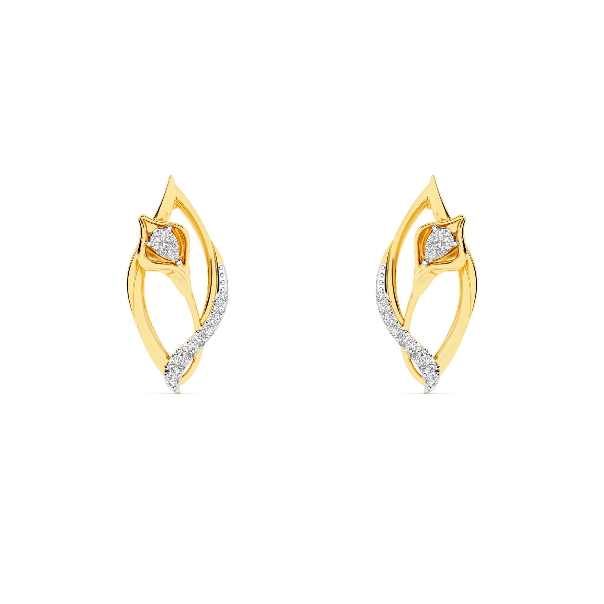 CaratWorld 3D yellow gold diamond earrings with intricate detailing and luxury finish