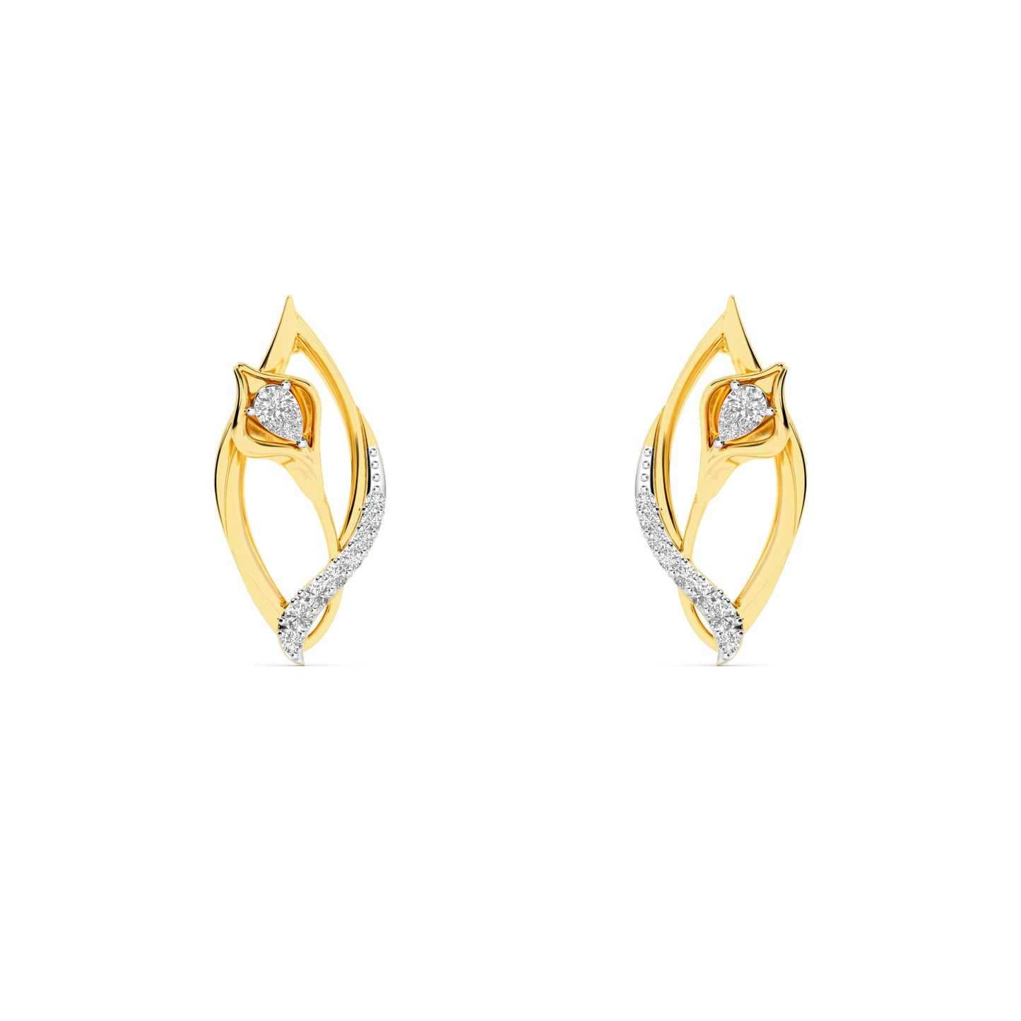 CaratWorld 3D yellow gold diamond earrings with intricate detailing and luxury finish