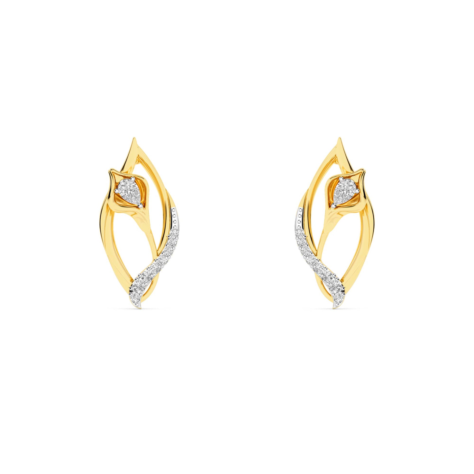 CaratWorld 3D yellow gold diamond earrings with intricate detailing and luxury finish