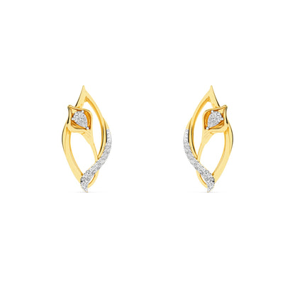 CaratWorld 3D yellow gold diamond earrings with intricate detailing and luxury finish