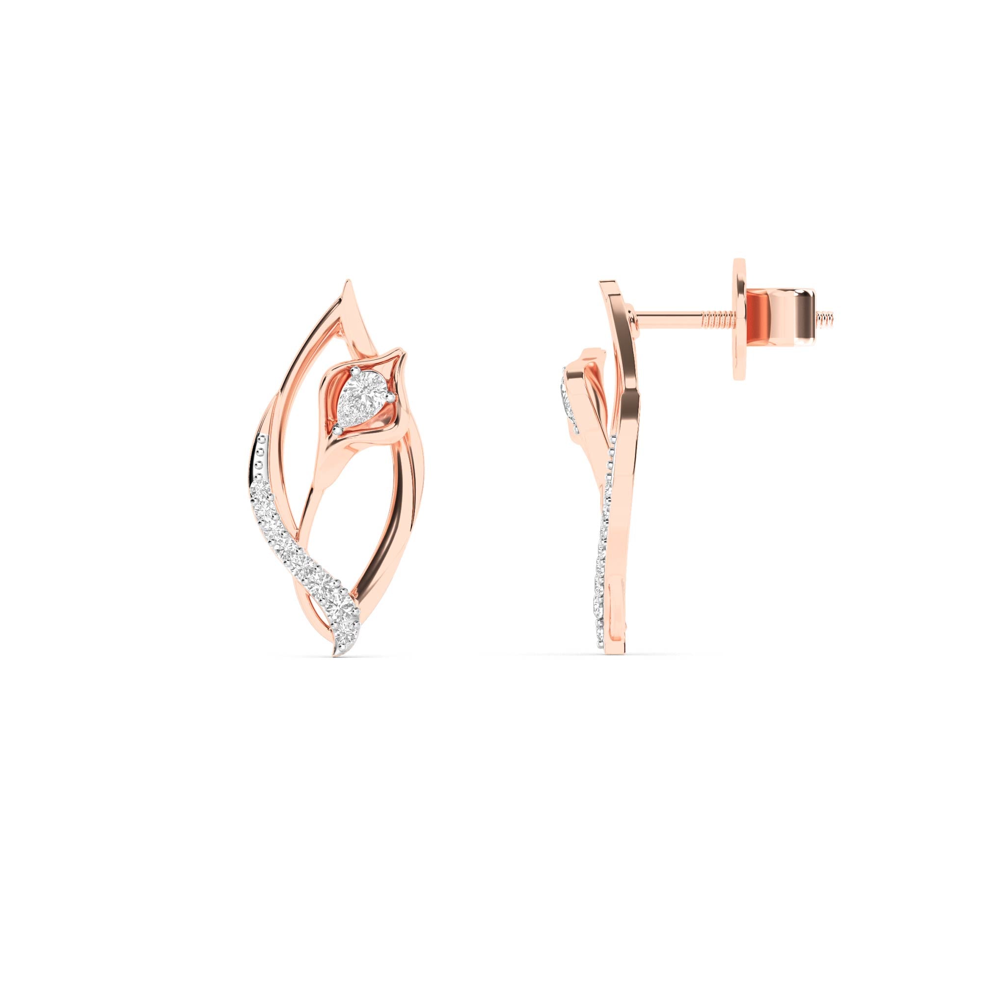 CaratWorld 3D yellow gold diamond earrings with intricate detailing and luxury finish