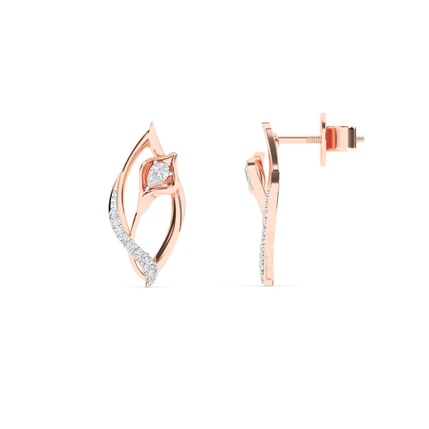 CaratWorld 3D yellow gold diamond earrings with intricate detailing and luxury finish