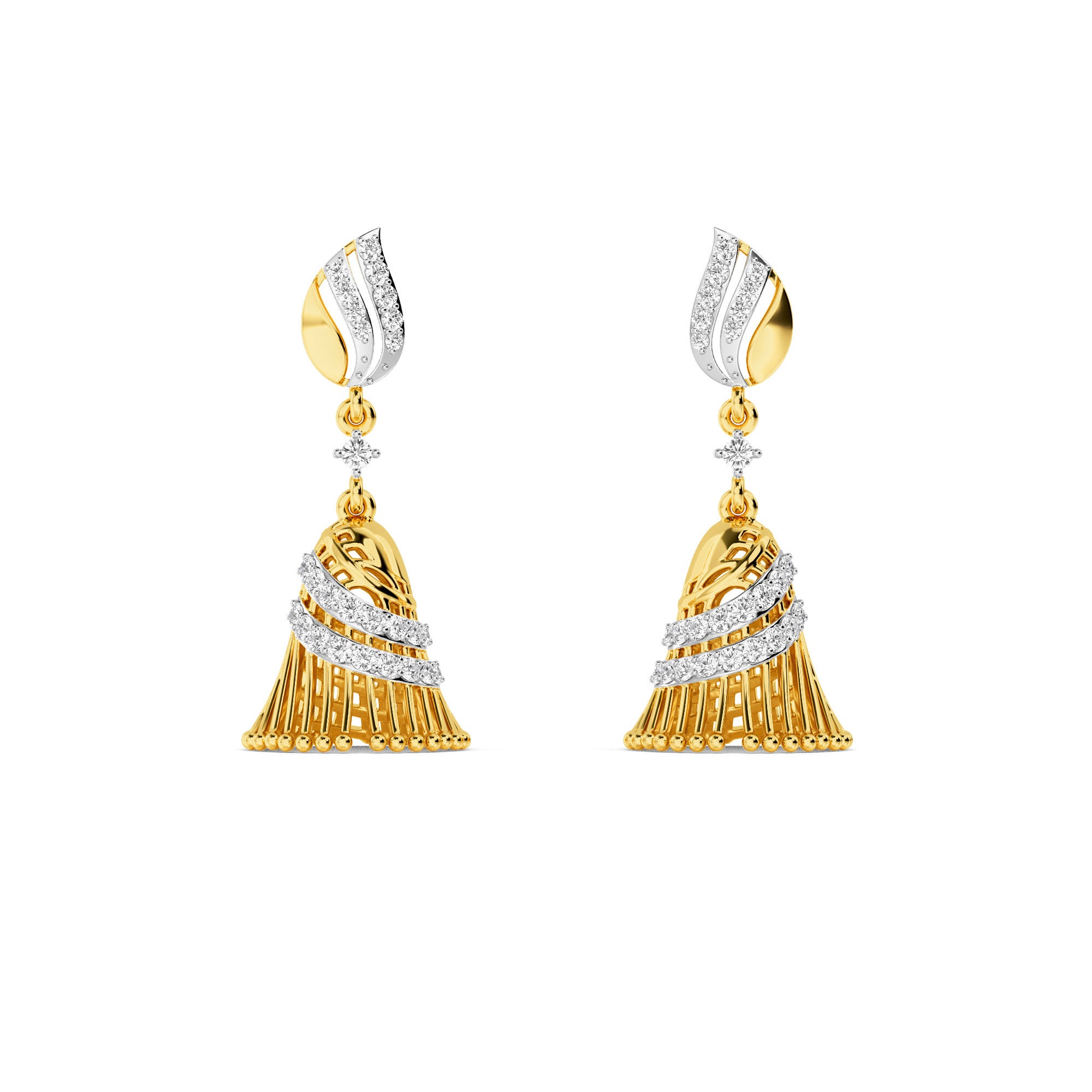 CaratWorld yellow gold diamond earrings with elegant front view showcasing timeless luxury design