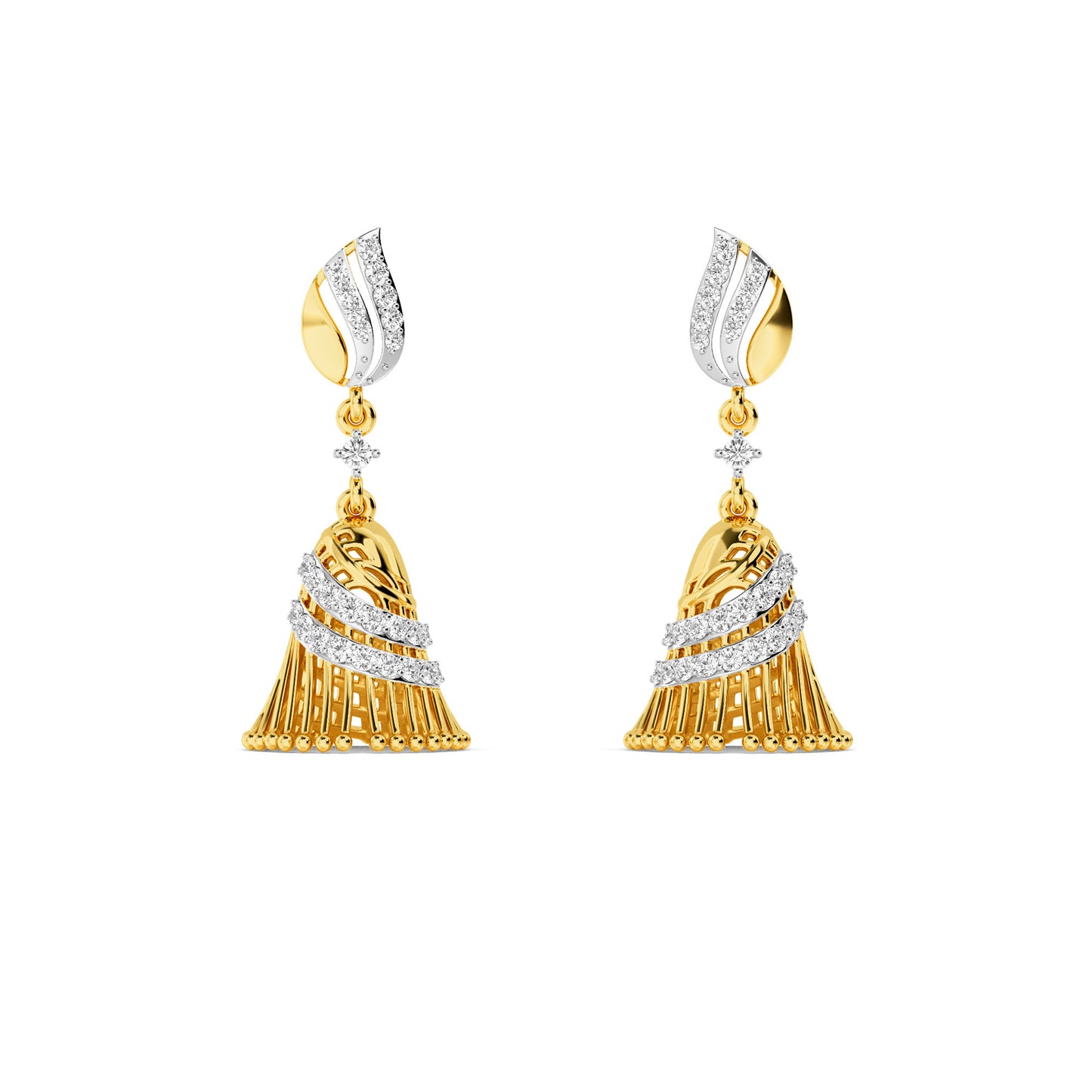 CaratWorld yellow gold diamond earrings with elegant front view showcasing timeless luxury design