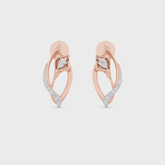CaratWorld 3D yellow gold diamond earrings with intricate detailing and luxury finish