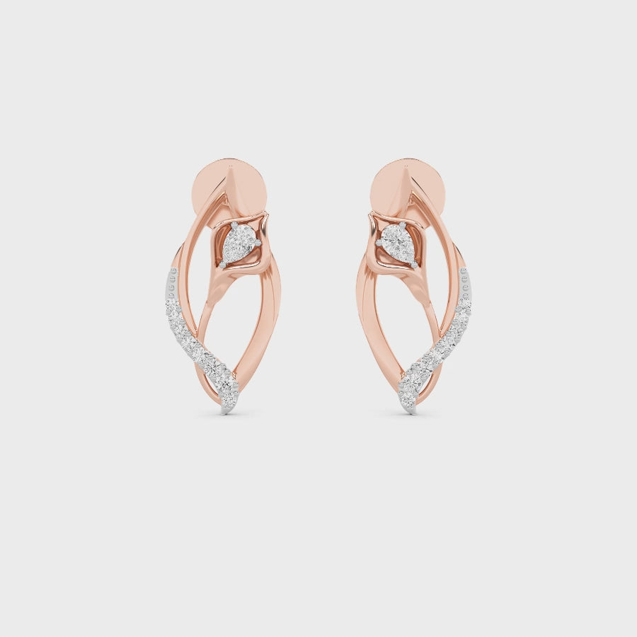 CaratWorld 3D yellow gold diamond earrings with intricate detailing and luxury finish